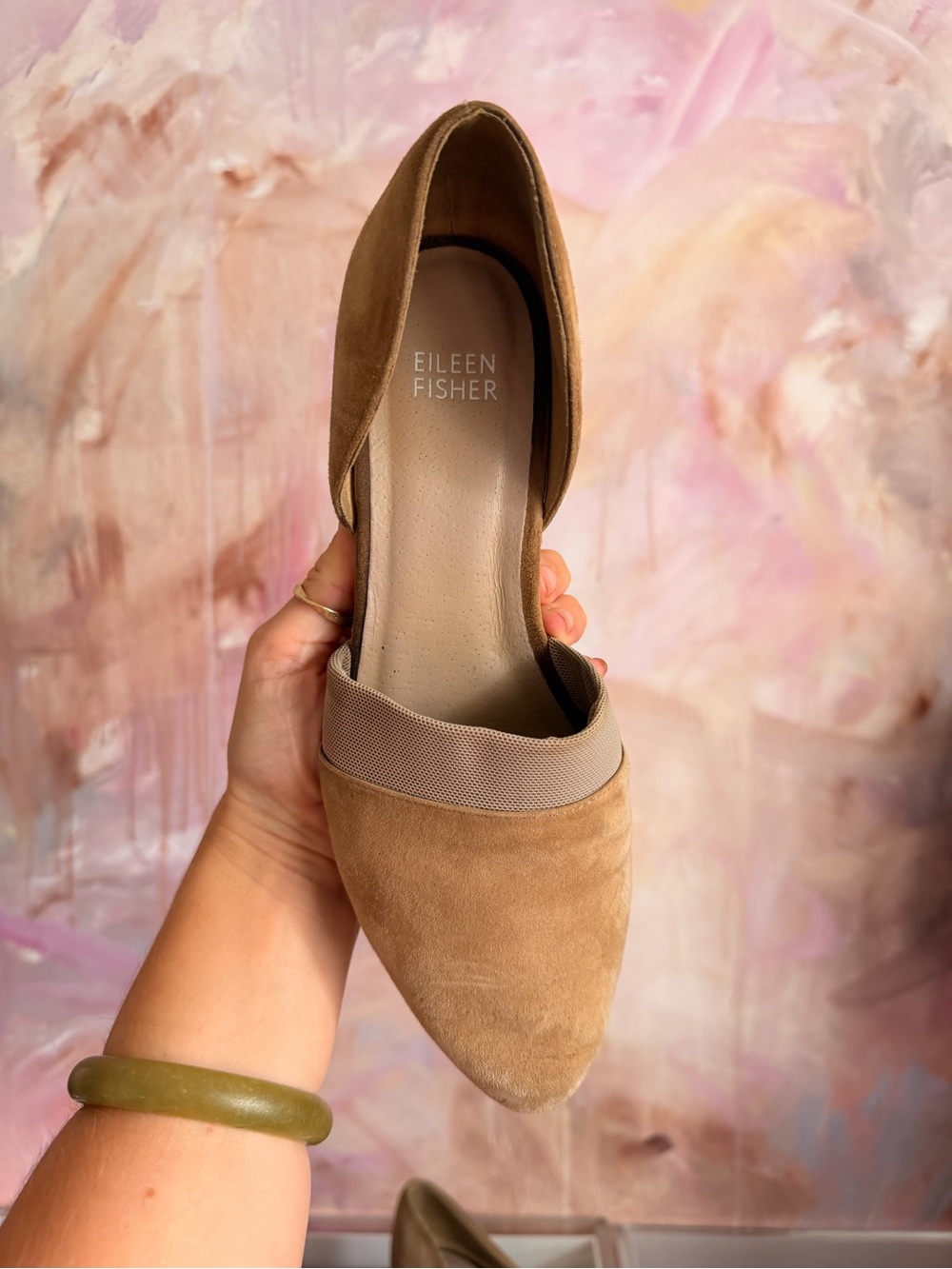 Eileen Fisher Beige Suede Pointed Toe Flat